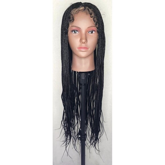 32" Box Braided Human Synthetic Blend Wig Full Double Lace Glueless Baby Hair - Picture 2 of 9
